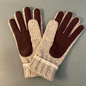 Coach Women’s Gloves Brown and Cream Wool with Leather Trim One Size